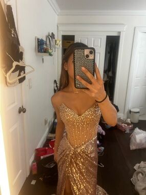 Portia and Scarlett Strapless Sequin Gown in Rose Gold
